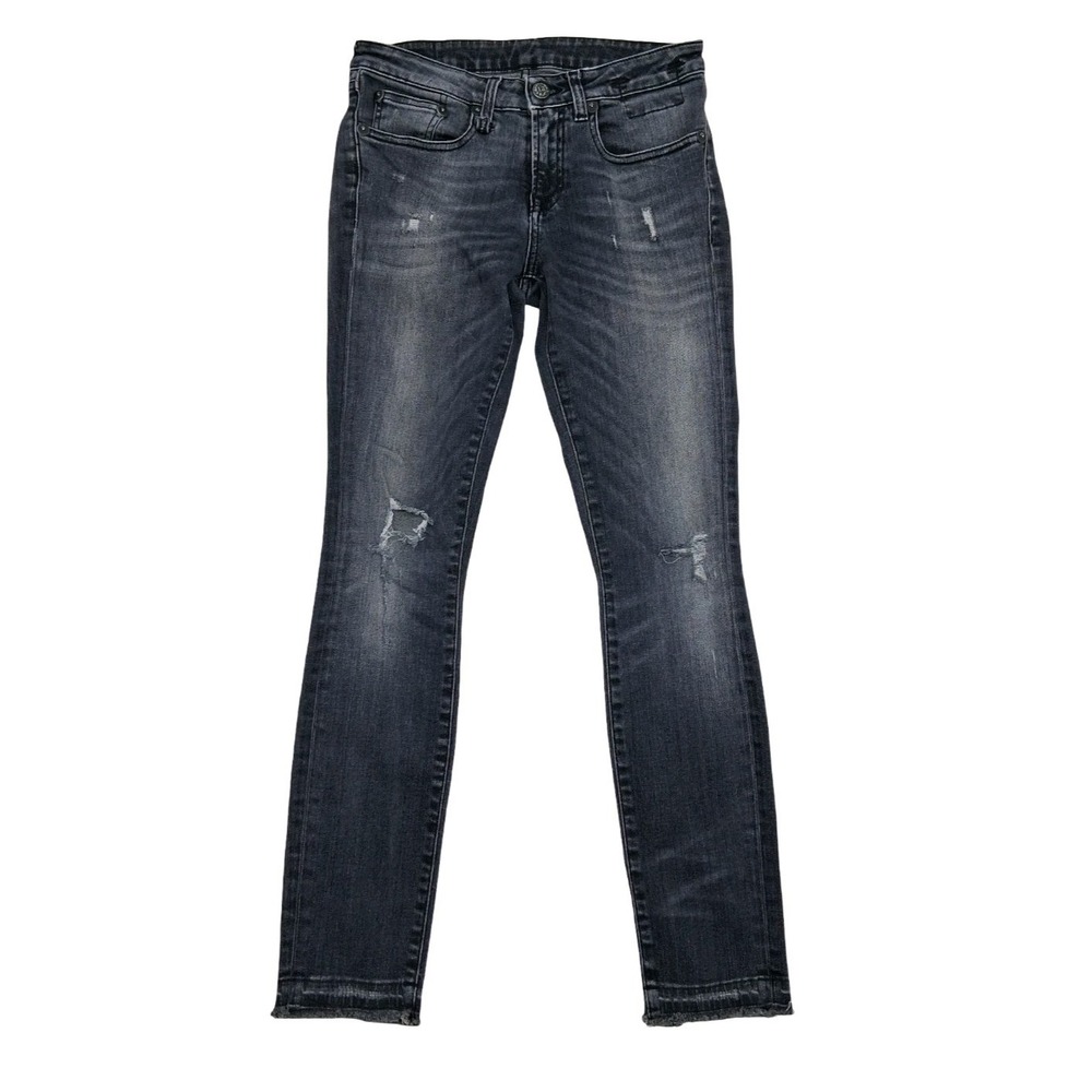 R13 Alison Crop Jeans Womens 26 Gray Charcoal Mid Rise Skinny Distressed Denim